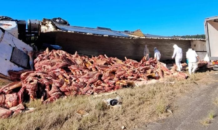 Volcó un camión frigorífico en la Ruta Nacional 14