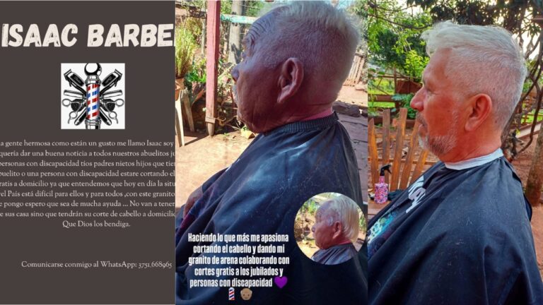Barbero de Eldorado brinda cortes de cabello gratuitos a jubilados y personas con discapacidad