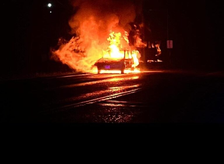 Un auto se incendió por completo en plena calle frente a una escuela