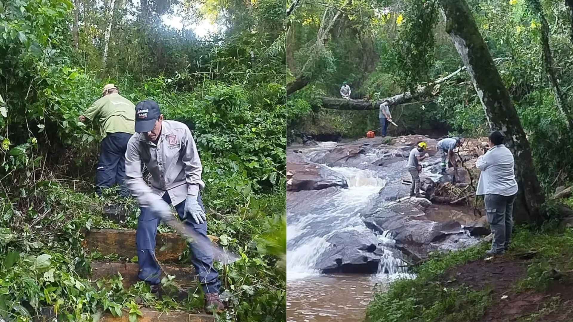 Operativo de limpieza y desmalezado en el Salto Elena de Eldorado