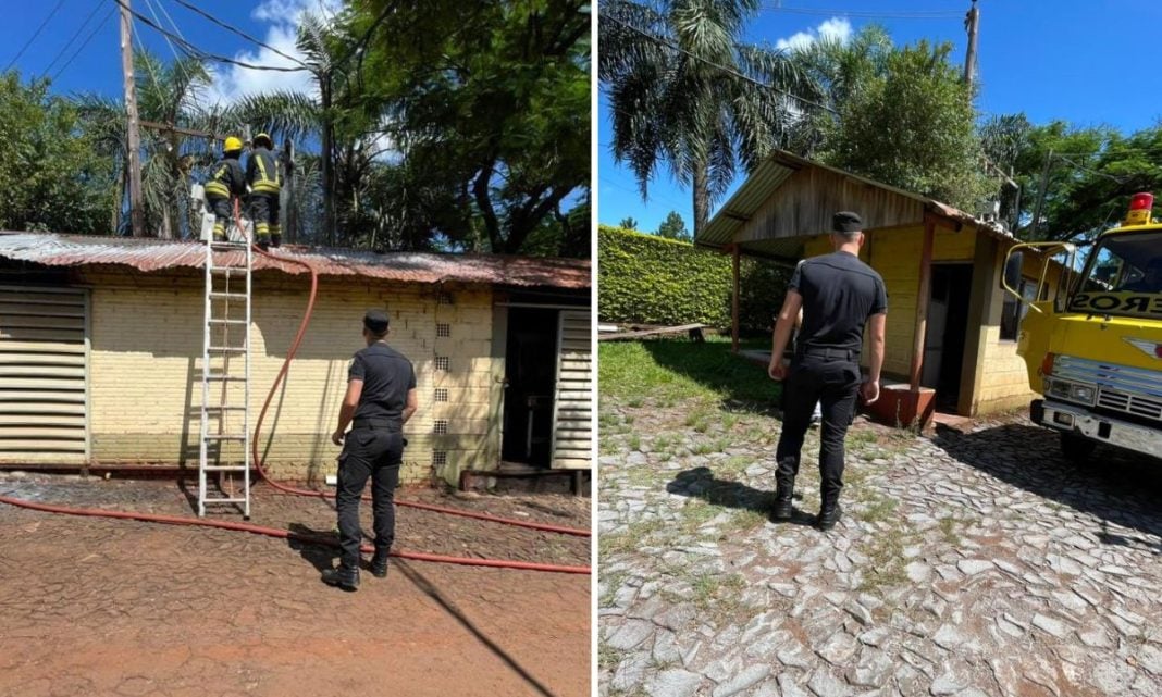 Principio de incendio en un secadero sobre la Ruta 14 en San Vicente