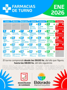 Farmacias de turno en Eldorado enero 2026