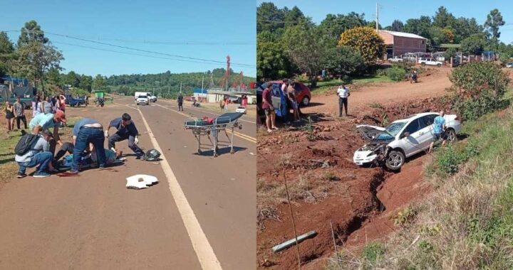 Fuerte choque sobre Ruta 14 dejó a un motociclista herido