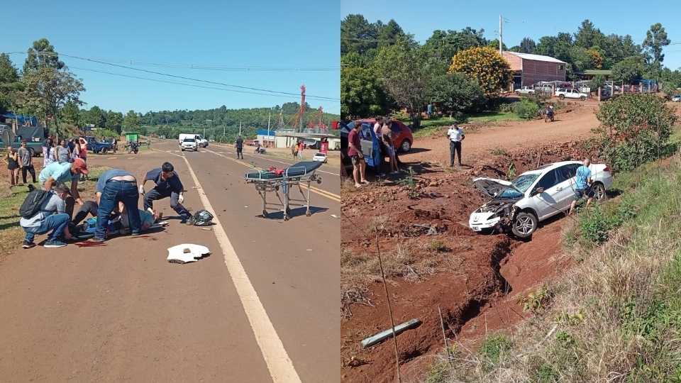 Fuerte choque sobre Ruta 14 dejó a un motociclista herido