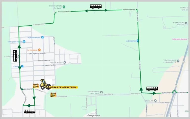 Modifican temporalmente el recorrido del colectivo por obras de asfaltado en calle Salto Alegría de Eldorado