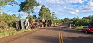 Un camión de cargas despistó y terminó en la banquina en Misiones