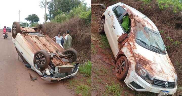 Un auto despistó y volcó en la avenida Paraguay de Eldorado