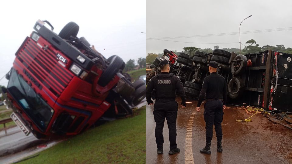 Un camión perdió el control y despistó sobre la Ruta 14