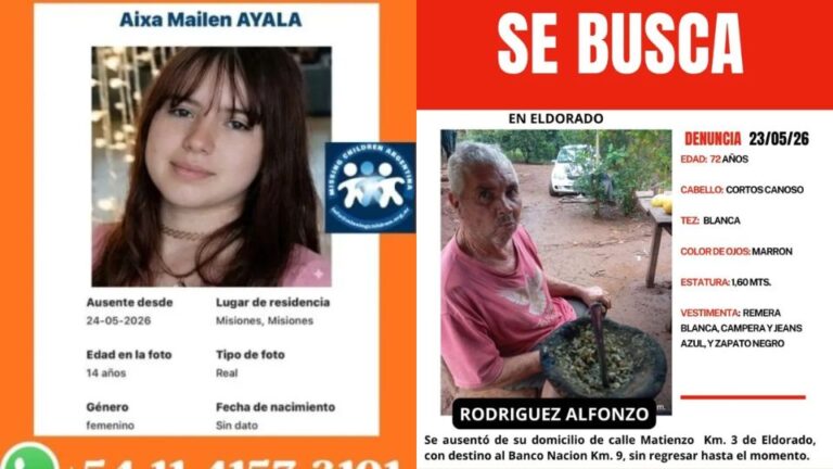 Buscan en Eldorado a una adolescente de 14 y a un hombre de 72 años