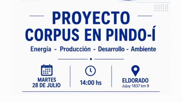 Eldorado será sede de una jornada sobre alternativas energéticas y el proyecto Corpus en Pindo-í