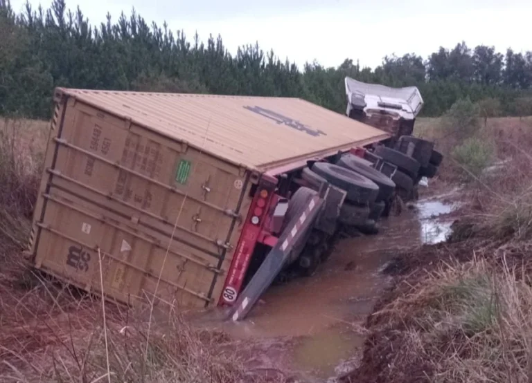Un camión despistó al intentar esquivar un objeto sobre la Ruta Nacional 14