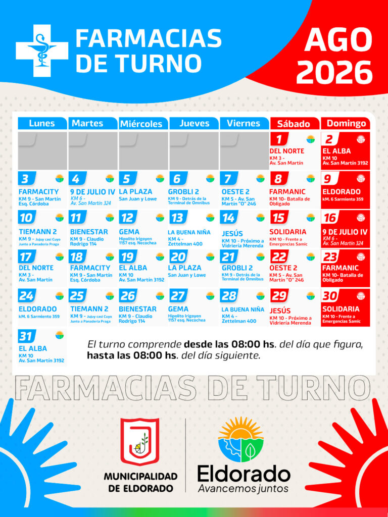 farmacias turno eldorado agosto 2026