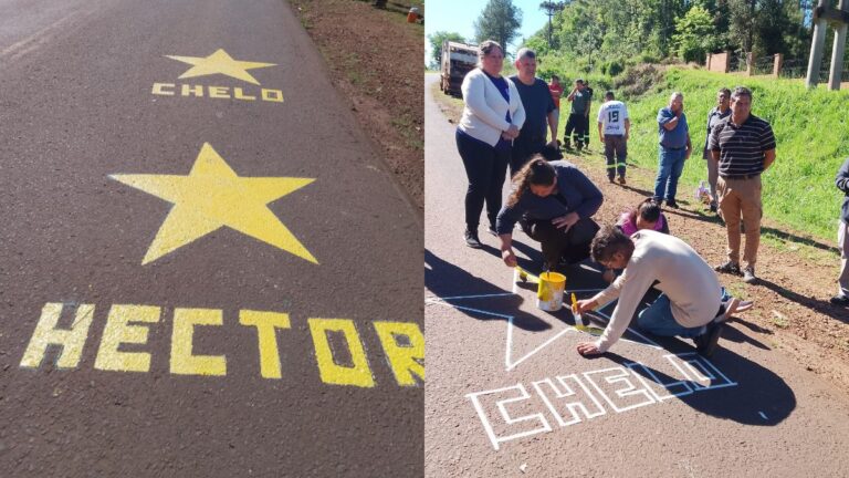 Pintaron estrellas amarillas en memoria de Héctor Fernández y Marcelo Meza en la Ruta 17